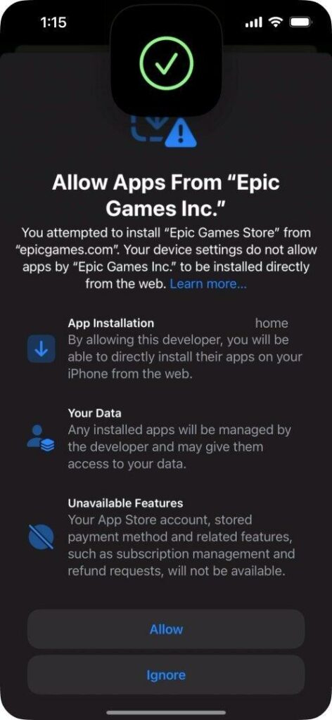 epic game store iphone